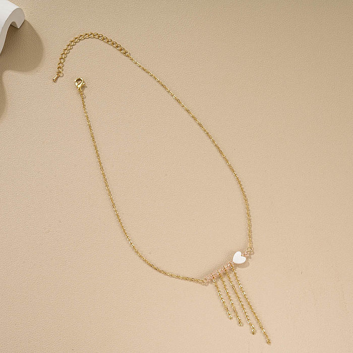 Vacation Simple Style Heart Shape Copper Tassel Plating Necklace