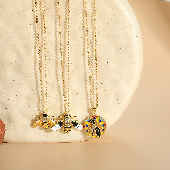 Elegante Halskette im klassischen Insekt-Kupfer-Emaille-Inlay-Zirkon-Stil mit 14-Karat-Vergoldung