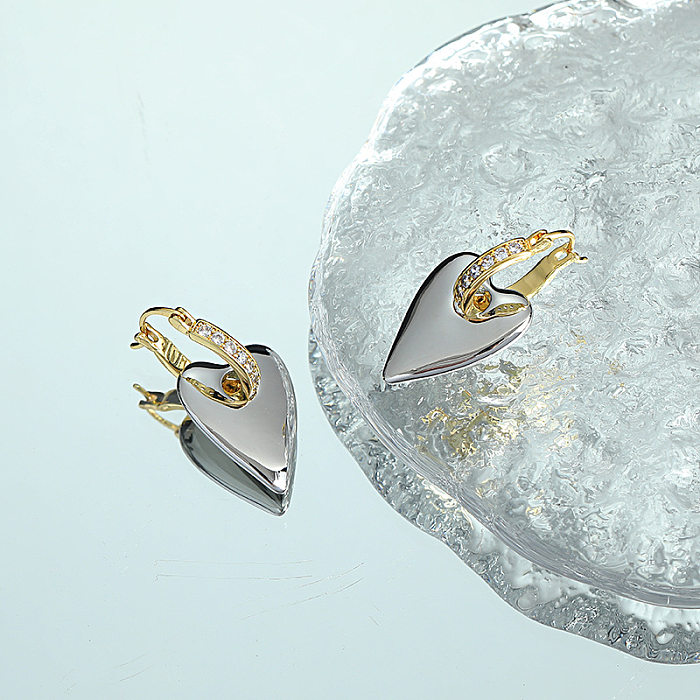 Simple Style Heart Shape Copper Plating Inlay Rhinestones Drop Earrings 1 Pair