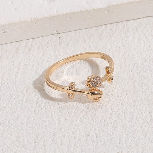 Simple Style Round Copper Plating Inlay Zircon 14K Gold Plated Open Rings