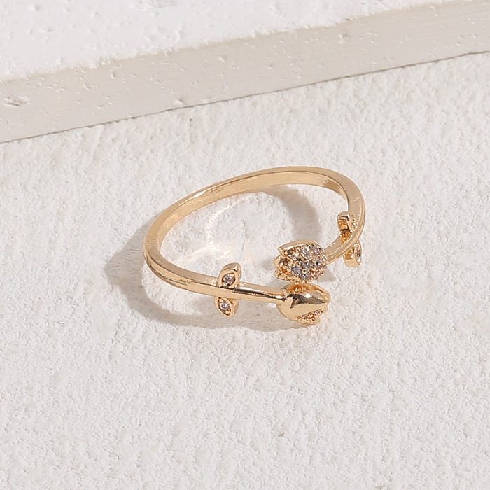 Schlichter Stil, runde offene Ringe mit Kupferbeschichtung und Zirkoneinlage, 14 Karat vergoldet