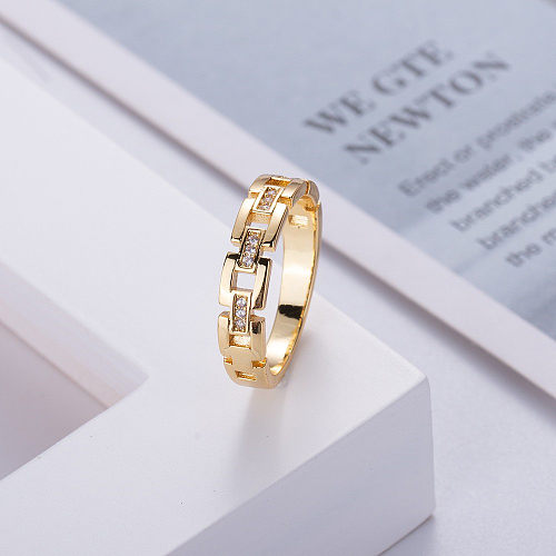 1 Piece Cute Fashion Classic Style Square Copper Braid Zircon Rings