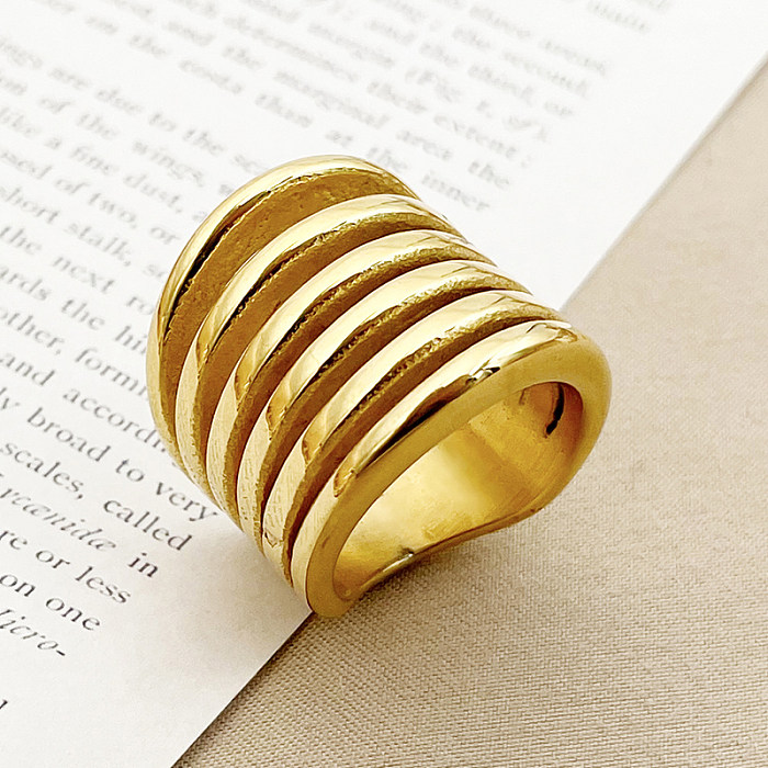 Großhandel Retro Simple Style Lines Edelstahl Layered Plating vergoldete Ringe