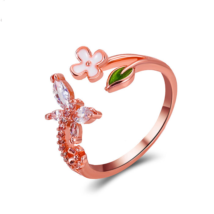 Korean Zircon Open Heart Copper Ring Wholesale