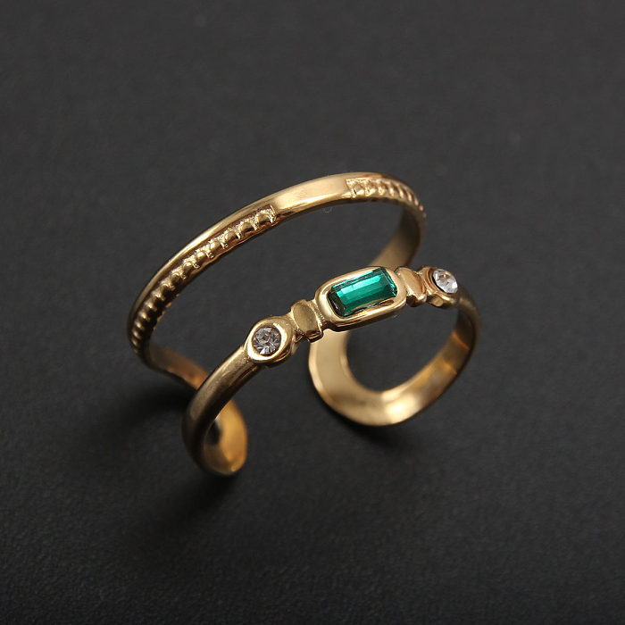 Simple Style Solid Color Stainless Steel Plating Inlay Natural Stone Gold Plated Open Rings