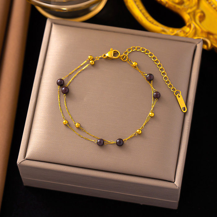 Simple Style Solid Color Titanium Steel Plating Gold Plated Bracelets Necklace
