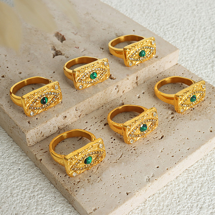 Elegante, luxuriöse Teufelsauge-Halskette mit quadratischer Titan-Stahlbeschichtung, türkisfarbenen Strasssteinen und Zirkonen mit 18 Karat vergoldeten Ringen