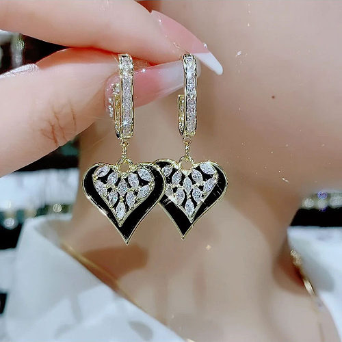 1 Pair Vintage Style Heart Shape Plating Inlay Copper Zircon Drop Earrings