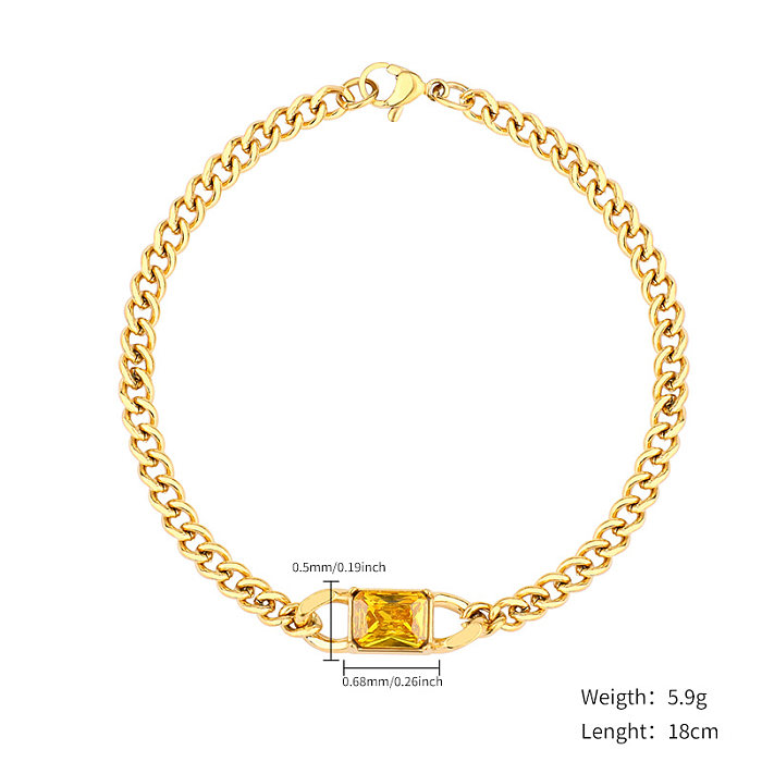 Casual estilo simples redondo formato de coração retângulo chapeamento de aço inoxidável incrustação zircão banhado a ouro pulseiras colar