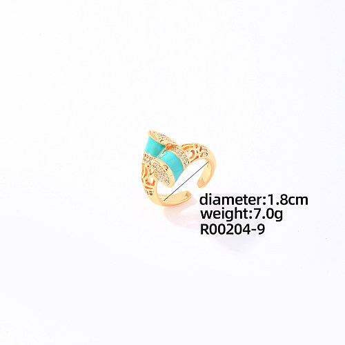 Casual elegante glam geométrico redondo cobre esmalte chapeamento inlay zircão banhado a ouro anéis pulseiras
