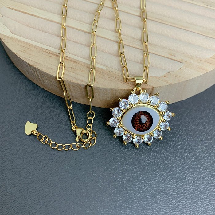 Fashion Eye Copper Plating Inlay Resin Zircon Pendant Necklace 1 Piece