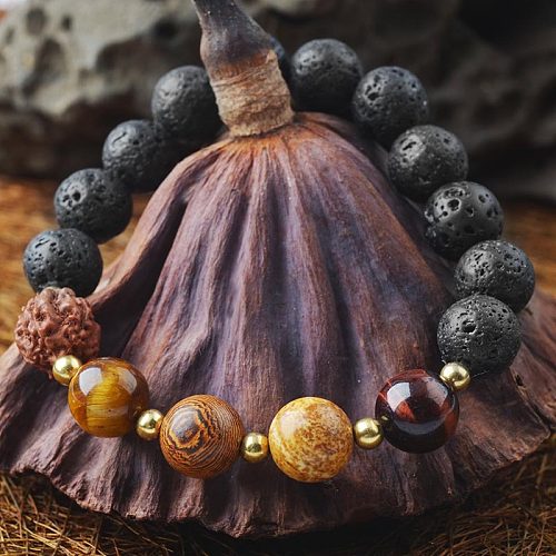 Ethnic Style Color Block Natural Stone Copper Beaded Bracelets