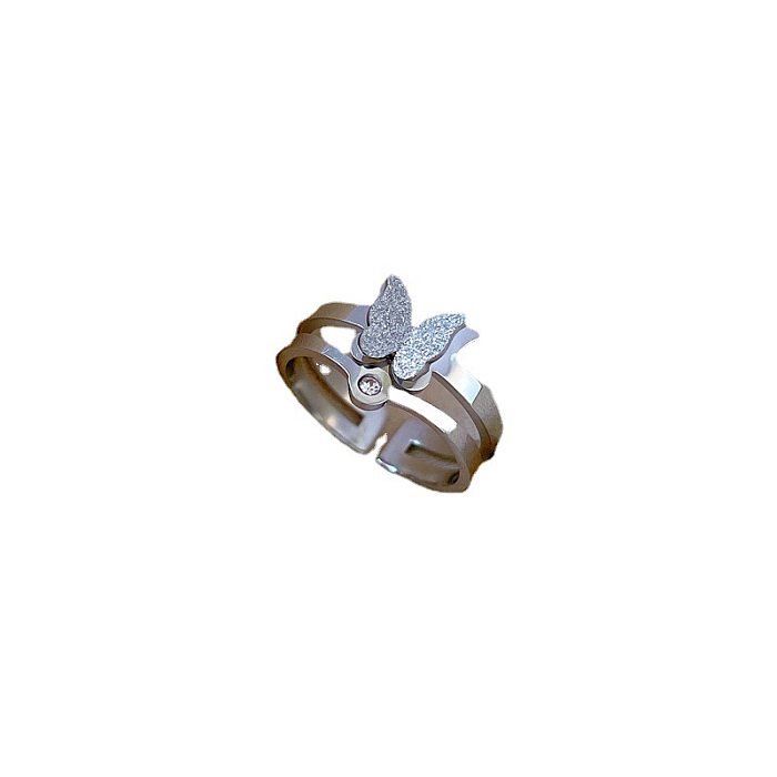 Simple Style Butterfly Titanium Steel Inlay Rhinestones Rings 1 Piece