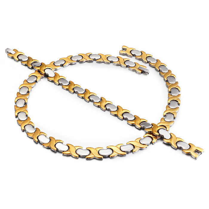 Europäisches und amerikanisches geometrisches Titanstahl-Damenarmband-Halsketten-Set im Großhandel