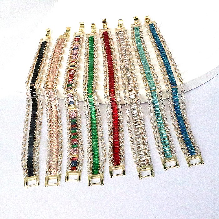 Bracelets plaqués or de Zircon d'incrustation de cuivre de rectangle de style simple élégant