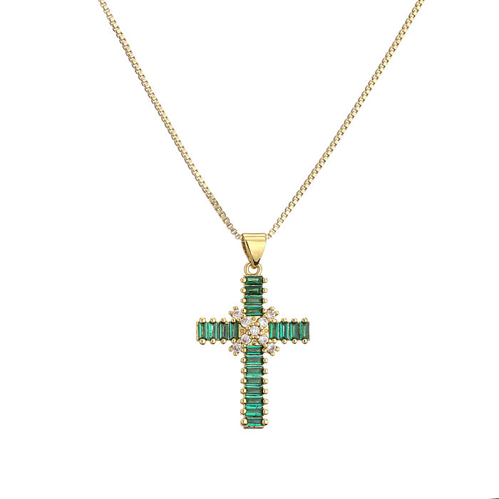 Collier avec pendentif en Zircon et croix à la mode, incrustation de cuivre, 1 pièce