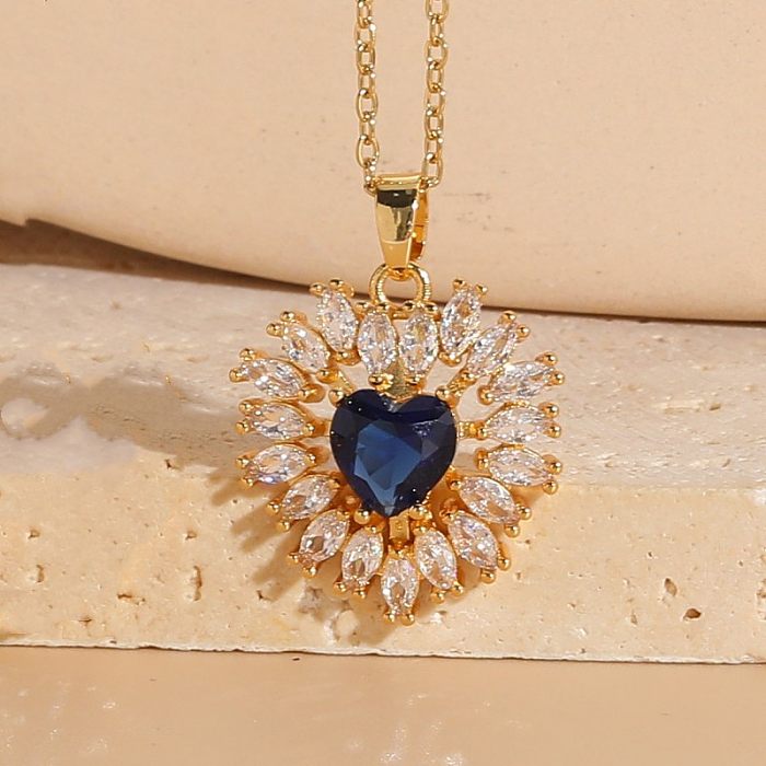 Collier pendentif élégant en forme de cœur Glam avec incrustation de cuivre et zircon plaqué or 14 carats