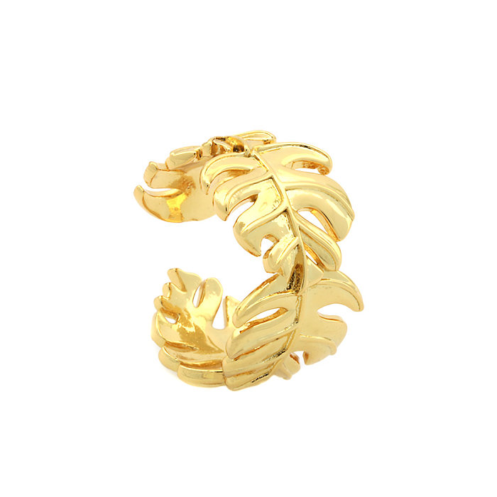 Simple Style Leaf Copper Plating 18K Gold Plated Open Rings