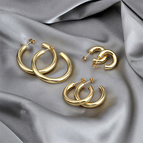 Simple Style C Shape Copper Plating Ear Studs 1 Pair