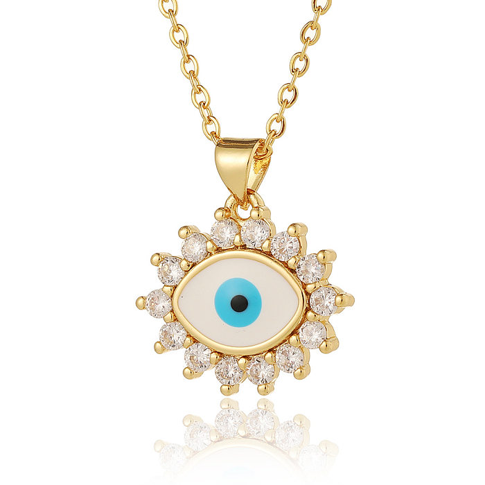 Retro Romantic Palm Eye Copper Plating Inlay Zircon Gold Plated Pendant Necklace