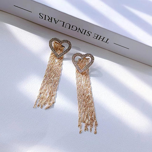 1 Pair Elegant Korean Style Heart Shape Copper Drop Earrings