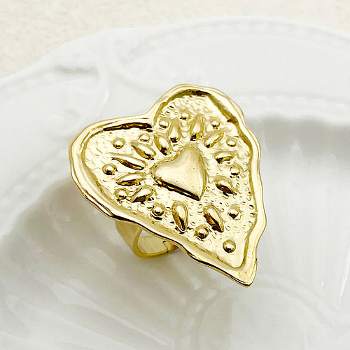 خواتم مفتوحة على شكل قلب رومانسية كاجوال مطلية بالذهب من الفولاذ المقاوم للصدأ