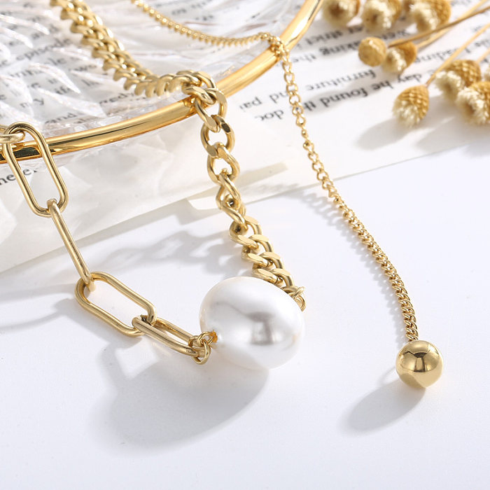 Elegante herzförmige Süßwasserperlen-Armband-Halskette mit Titanstahlbeschichtung