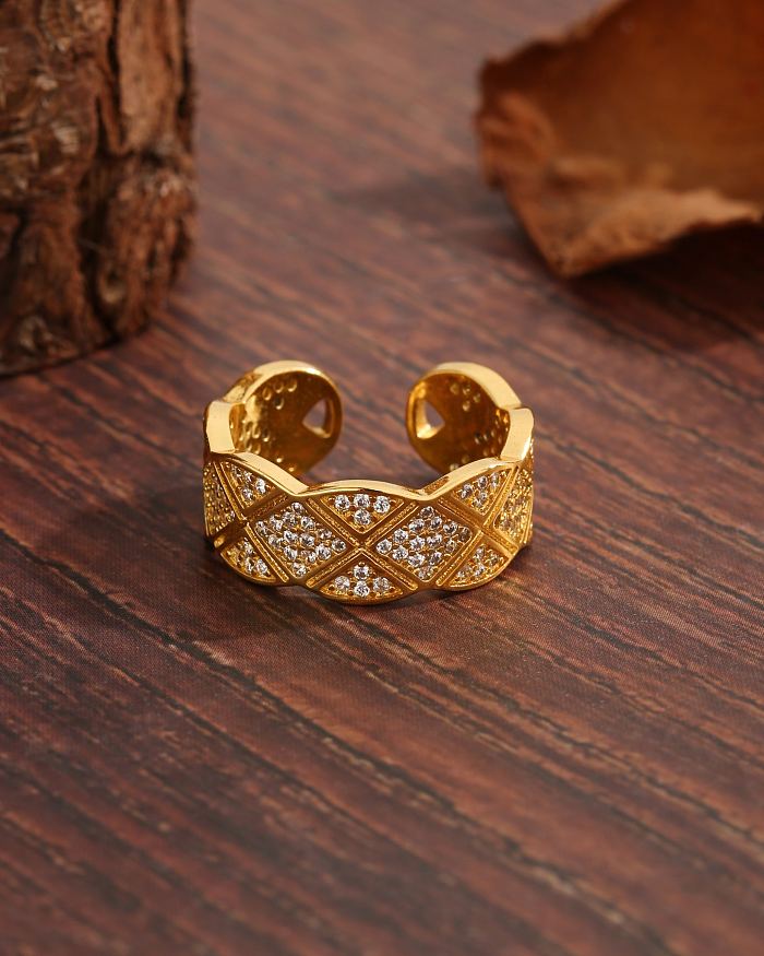 Modern Style Simple Style Commute Argyle Copper Plating Inlay Zircon 18K Gold Plated Open Rings