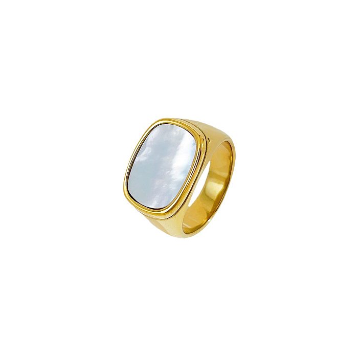 Atacado retro estilo simples geométrico chapeamento de aço inoxidável incrustado anéis de concha banhados a ouro