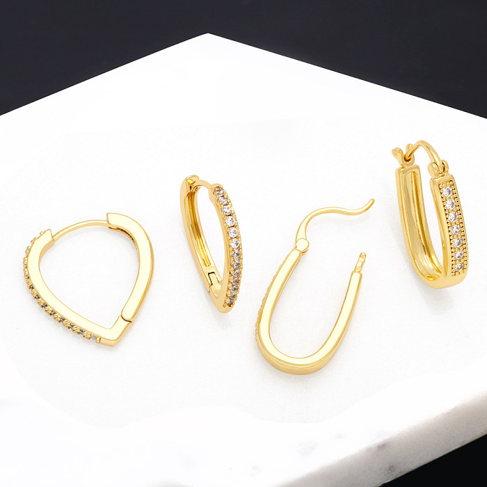 1 Pair Simple Style Classic Style U Shape Heart Shape Copper Plating Inlay Zircon 18K Gold Plated Earrings
