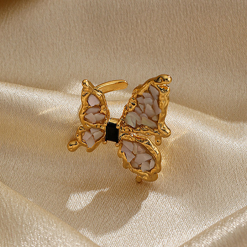 Elegant Butterfly Copper Plating Inlay Zircon 18K Gold Plated Open Rings