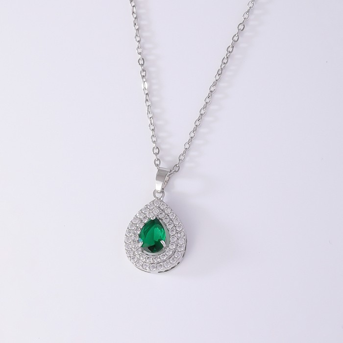 Retro Simple Style Water Droplets Copper Zircon Necklace Pendant In Bulk