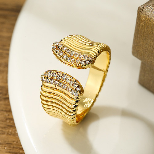 Artistic Geometric Copper Plating Inlay Zircon 18K Gold Plated Open Ring