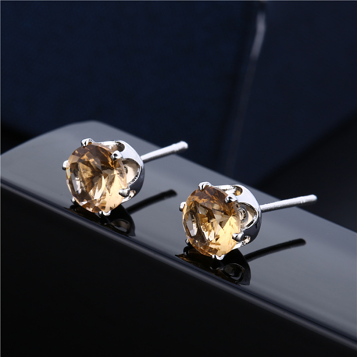 1 Pair Elegant Round Plating Inlay Copper Brass Zircon White Gold Plated Ear Studs