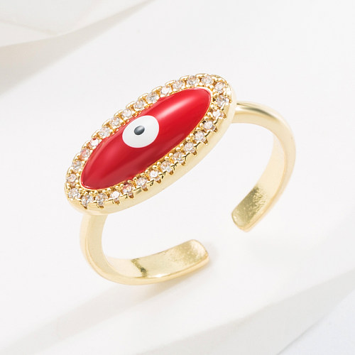 1 Piece Fashion Eye Copper Enamel Plating Inlay Rhinestones Open Ring