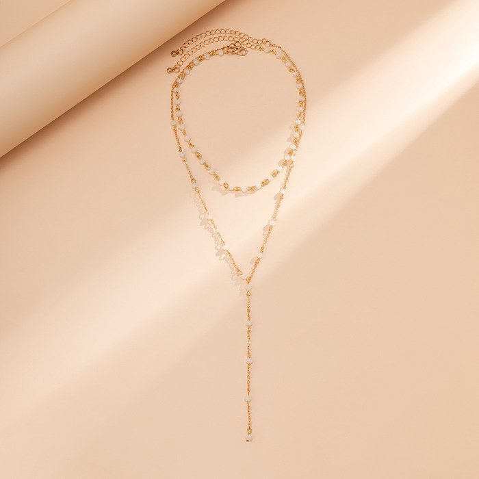 Simple Style Round Copper Tassel Plating Chain Artificial Crystal Necklace 1 Piece