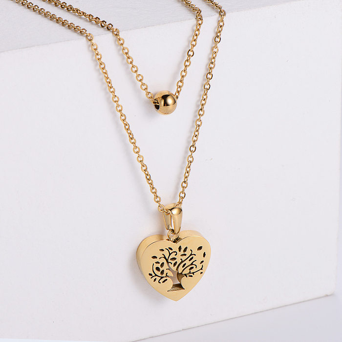 Heart Hollow Tree Pendant Necklace Round Bead Earrings Three-piece Wholesale jewelry