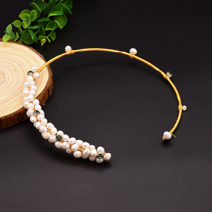 Elegant Vintage Style Geometric Copper Plating Inlay Pearl 18K Gold Plated Choker