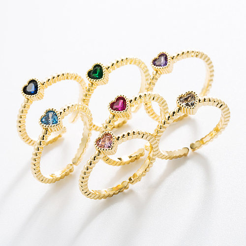 Korean Fashion Heart-shaped Zircon Opening Adjustable Copper Ring