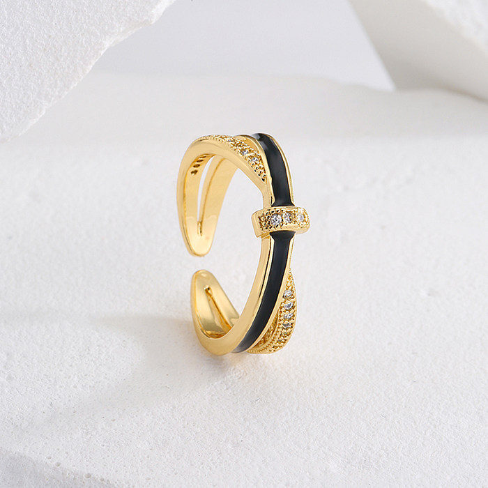 Fashion Geometric Copper Open Ring Enamel Gold Plated Zircon Copper Rings