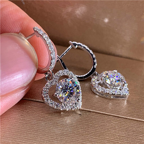 1 Pair Simple Style Heart Shape Inlay Copper Zircon Drop Earrings