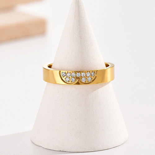 Simple Style Solid Color Stainless Steel Polishing Plating Inlay Zircon 14K Gold Plated Rings