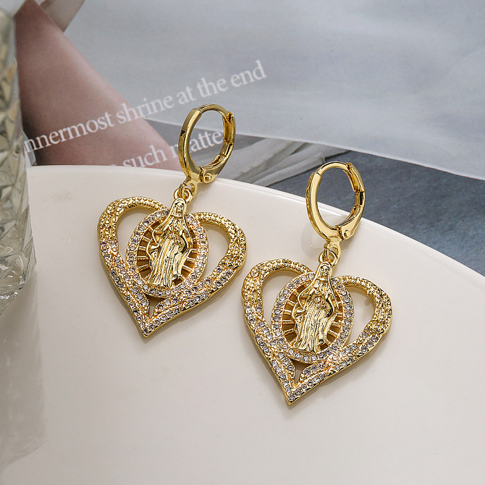 1 Pair Simple Style Heart Shape Plating Inlay Copper Zircon 18K Gold Plated Drop Earrings