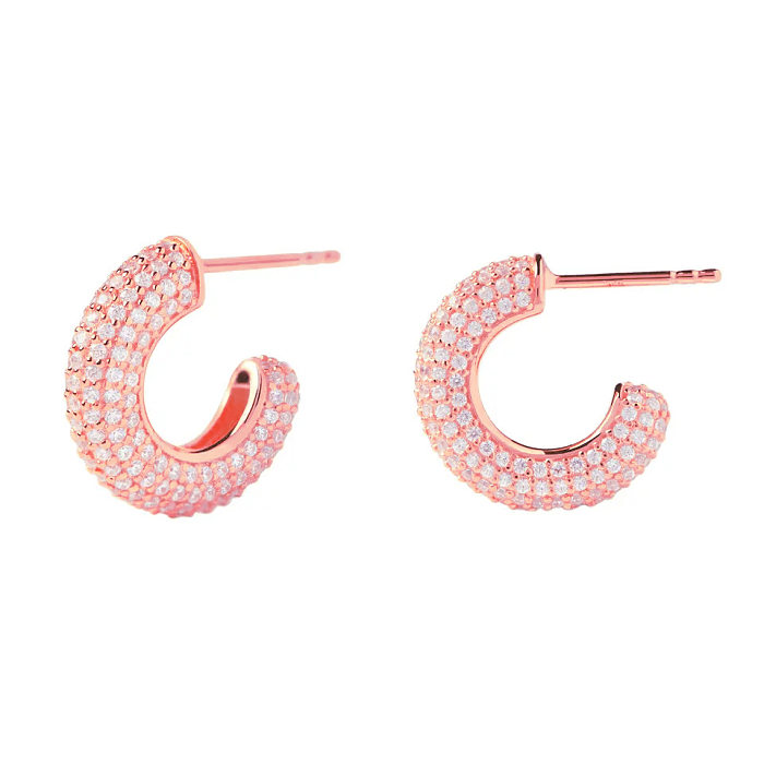 1 Pair Retro C Shape Copper Plating Inlay Artificial Gemstones Ear Studs