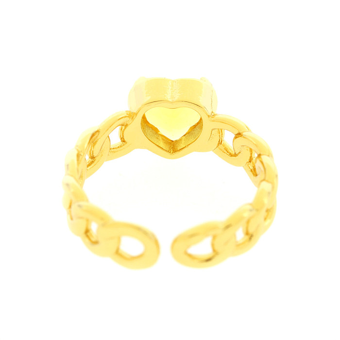 IG Style Retro Heart Shape Copper Plating Inlay Zircon 18K Gold Plated Open Rings