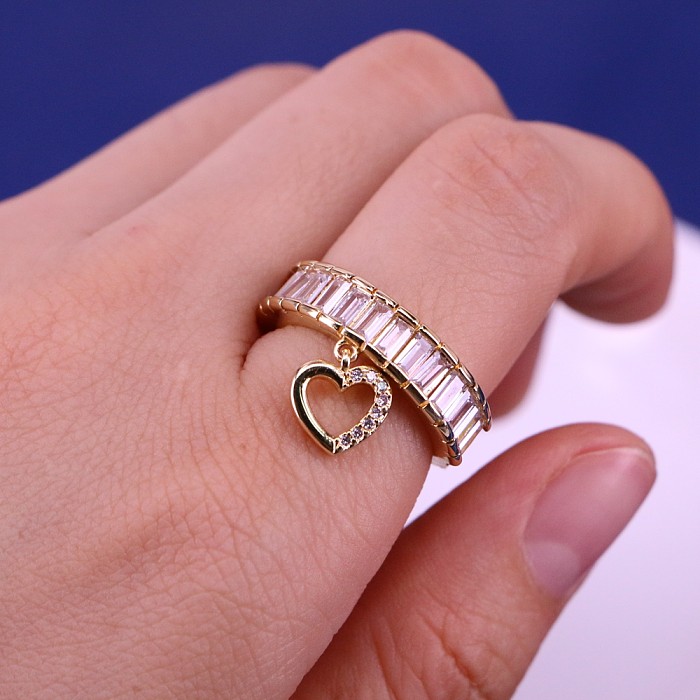 Fashion Cross Heart Shape Copper Open Ring Inlay Zircon Copper Rings