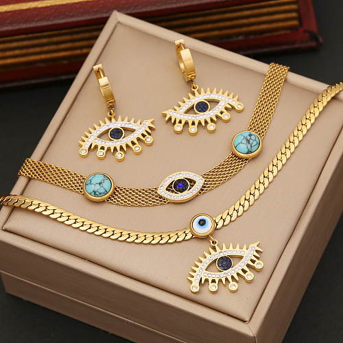 1 Piece Fashion Eye Stainless Steel Inlay Zircon Bracelets Earrings Necklace