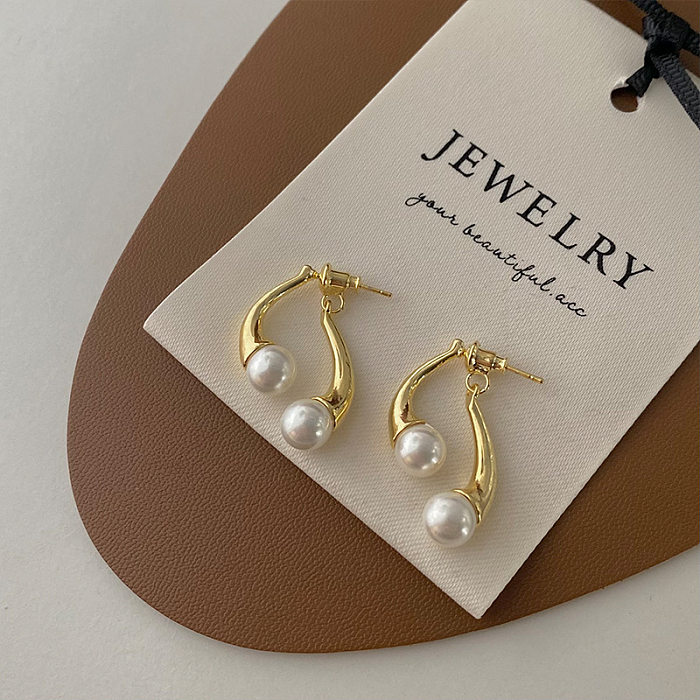 1 Pair Simple Style Curve Plating Inlay Copper Artificial Pearls Ear Studs