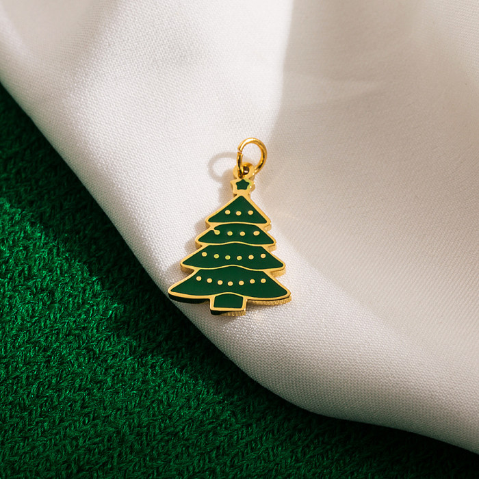IG Style Doce Árvore de Natal Papai Noel Chapeamento de Esmalte de Aço Inoxidável Banhado a Ouro 14K Colar com Encantos Banhados a Ouro 18K
