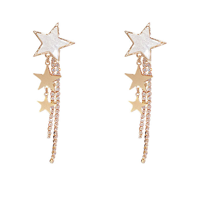 Einfache Ohrringe mit Stern-Kupfer-Inlay und künstlichen Edelsteinen, 1 Paar